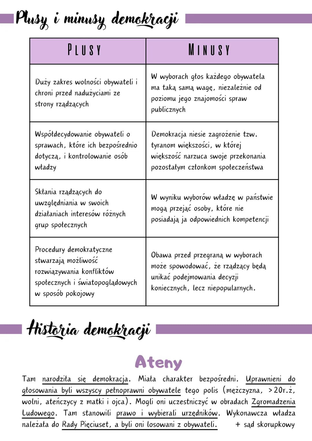 DEMOKRACJA
(z greckiego rządy ludu, ludowładztwo) ustrój polityczny, w którym obywatele mają
prawnie zapewniony udział w sprawowaniu władzy