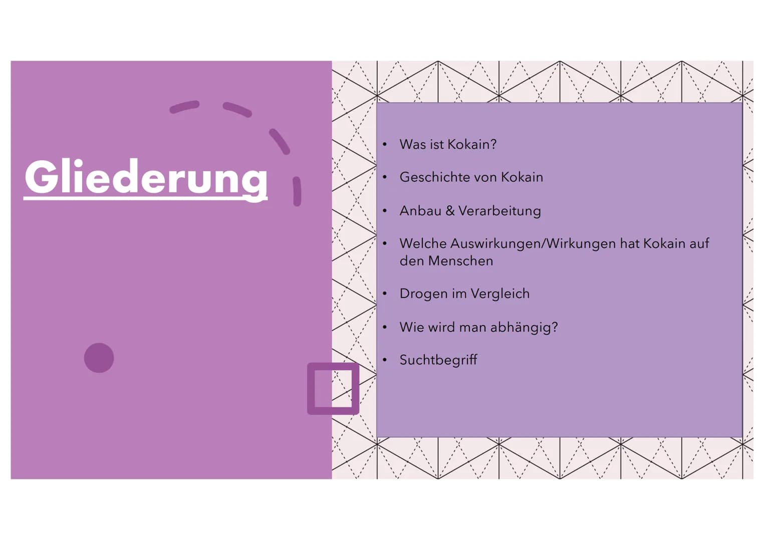 Kokain Gliederung
• Was ist Kokain?
Geschichte von Kokain
•
Anbau & Verarbeitung
Welche Auswirkungen/Wirkungen hat Kokain auf
den Mensch