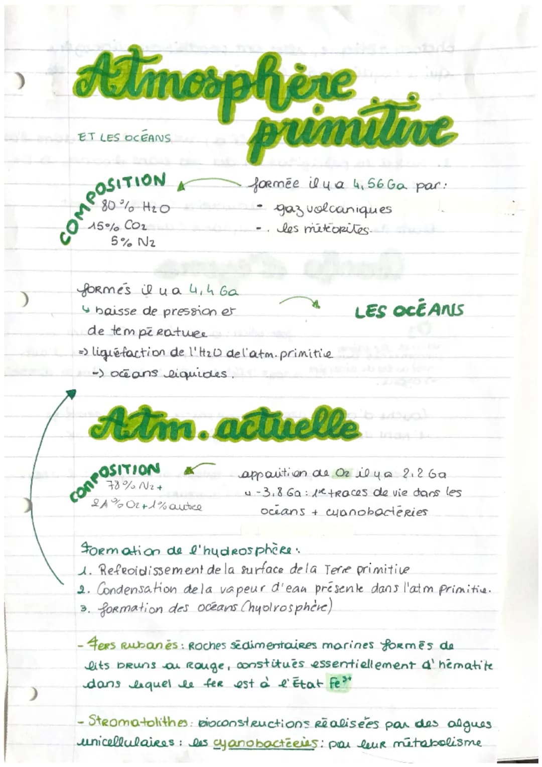 )
)
)
# Atmosphère
ET LES OCÉANS
* formée il y a 4,56 Ga par:
* gaz volcaniques
* les météorites.
## primitive
COMPOSITION