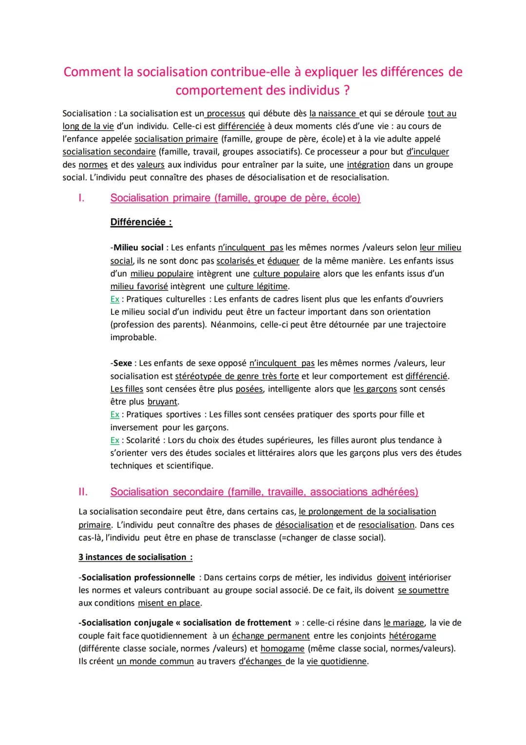 # Comment la socialisation contribue-elle à expliquer les différences de
comportement des individus ?
Socialisation: La socialisation est u