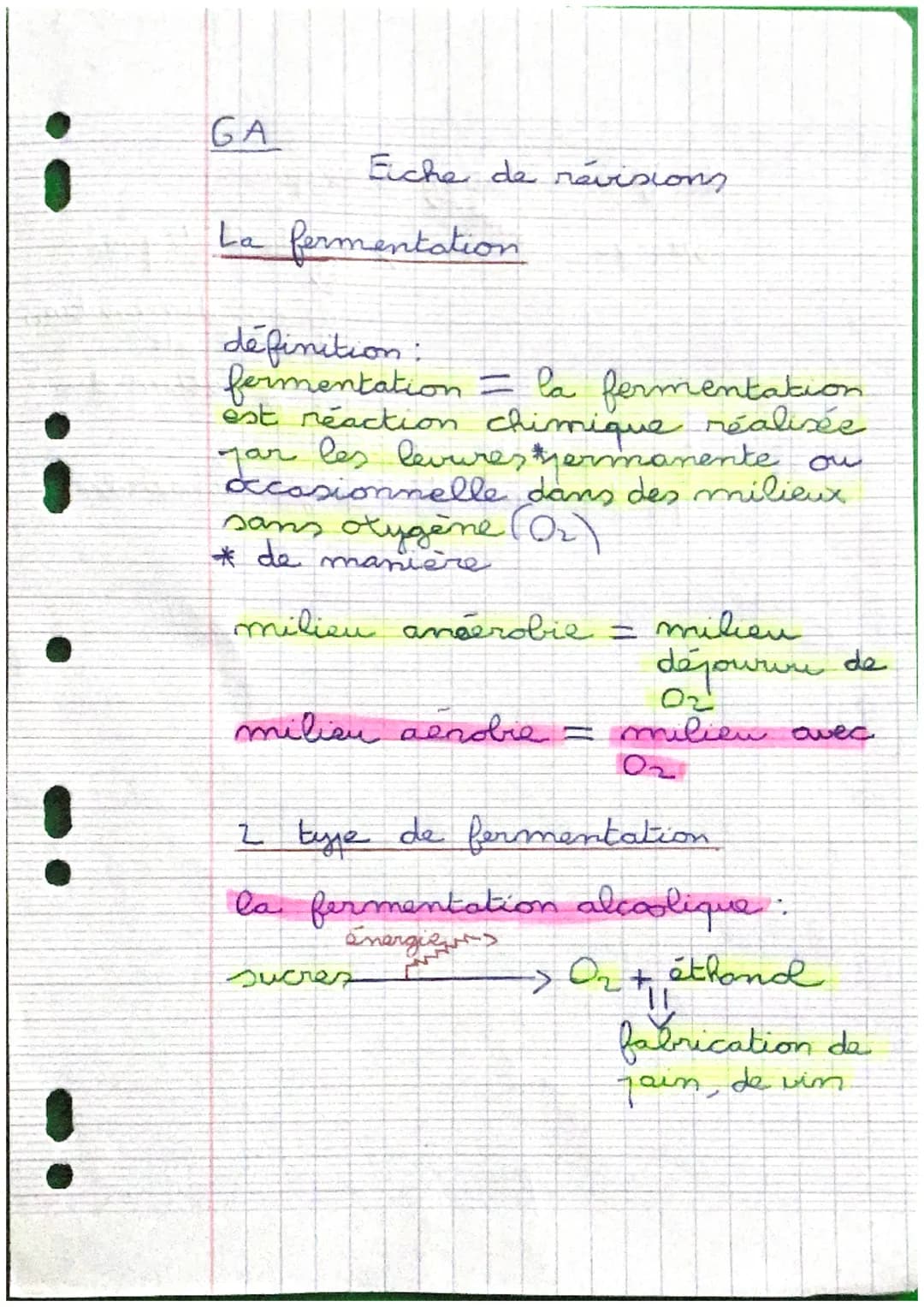 !
!
GA
Eiche de révisions
La fermentation
définition:
fermentation = la fermentation
est réaction chimique réalisée
par les levures #jerm