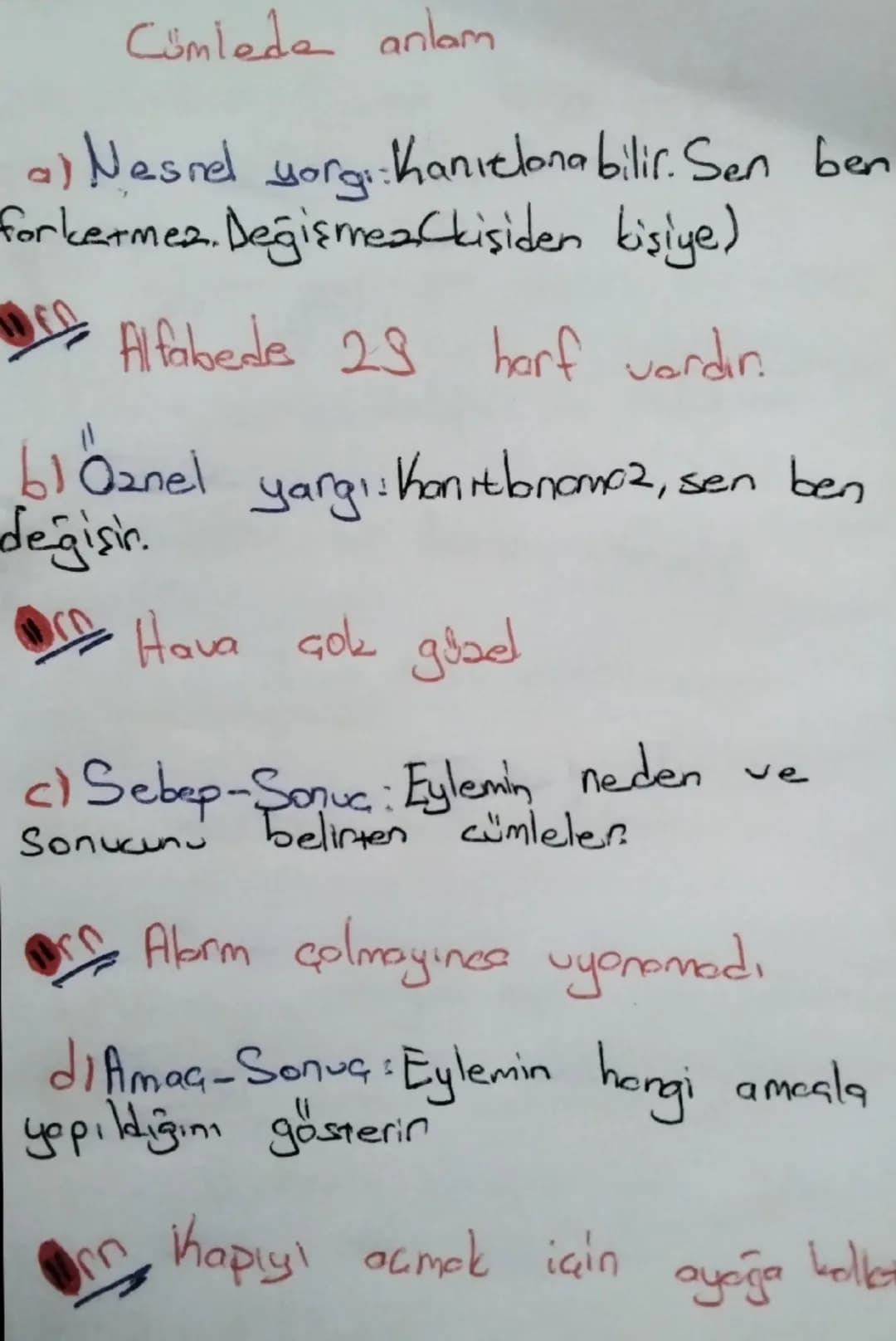 Cümlede anlam
a) Nesnel yorğı: Kanıtlanabilir. Sen ben
Forkermez. Değişmez (kişiden kişiye)
12 Alfabede 23 horf vardın.
b1Qznel yargı: Ka