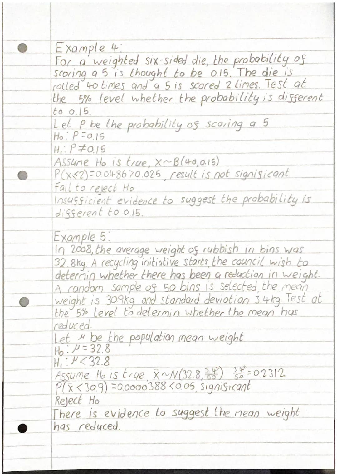 # Hypothesis testing
Ho, null hypothesis
Hi, alterative hypothesis
Significance level is the probability of incorrectly
rejecting Ho
One ta