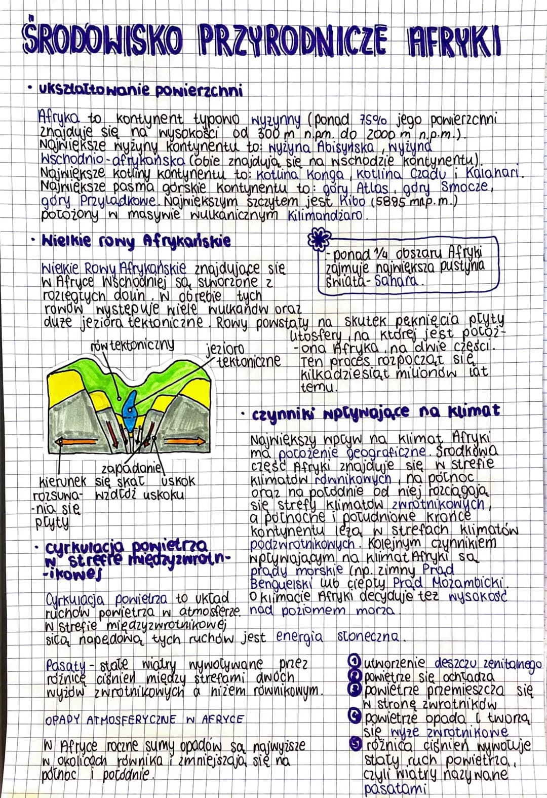 # ŚRODOWISKO PRZYRODNICZE AFRYKI
• ukształtowanie powierzchni
Afryka to kontynent typowo wyzynny (ponad 75% jego powierzchni
znajduje się