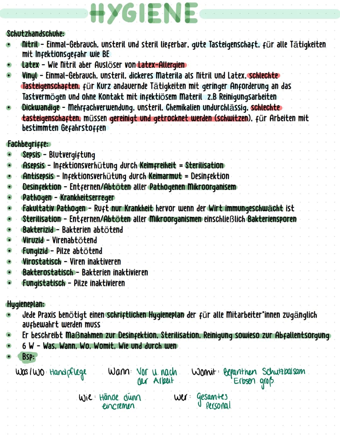 # LERNFELD 3
Inhalte Klassenarbeit
- persönliche Hygiene
- PSA → Kleidungsformen, Handschuhe etc.
- Fachbegriffe erklären/definieren z.B.