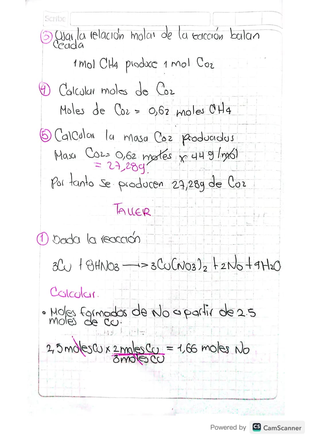 Scribe
HNO3= H=1x1
1
1
N=1 x 14 = 14
0=3X16
48
63
Calculo de Mol a Mol
5) Rempluzar los datos de la fórmula de
Porcentaje dex, siendo x e