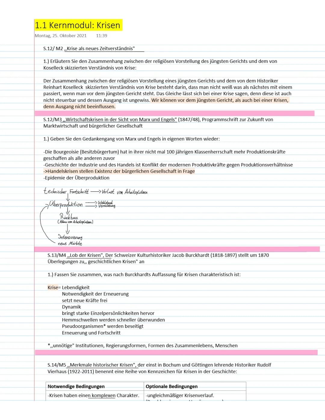 # 1.1 Kernmodul: Krisen
Montag, 25. Oktober 2021 11:39
S.12/M2,,Krise als neues Zeitverständnis"
1.) Erläutern Sie den Zusammenhang zwisch