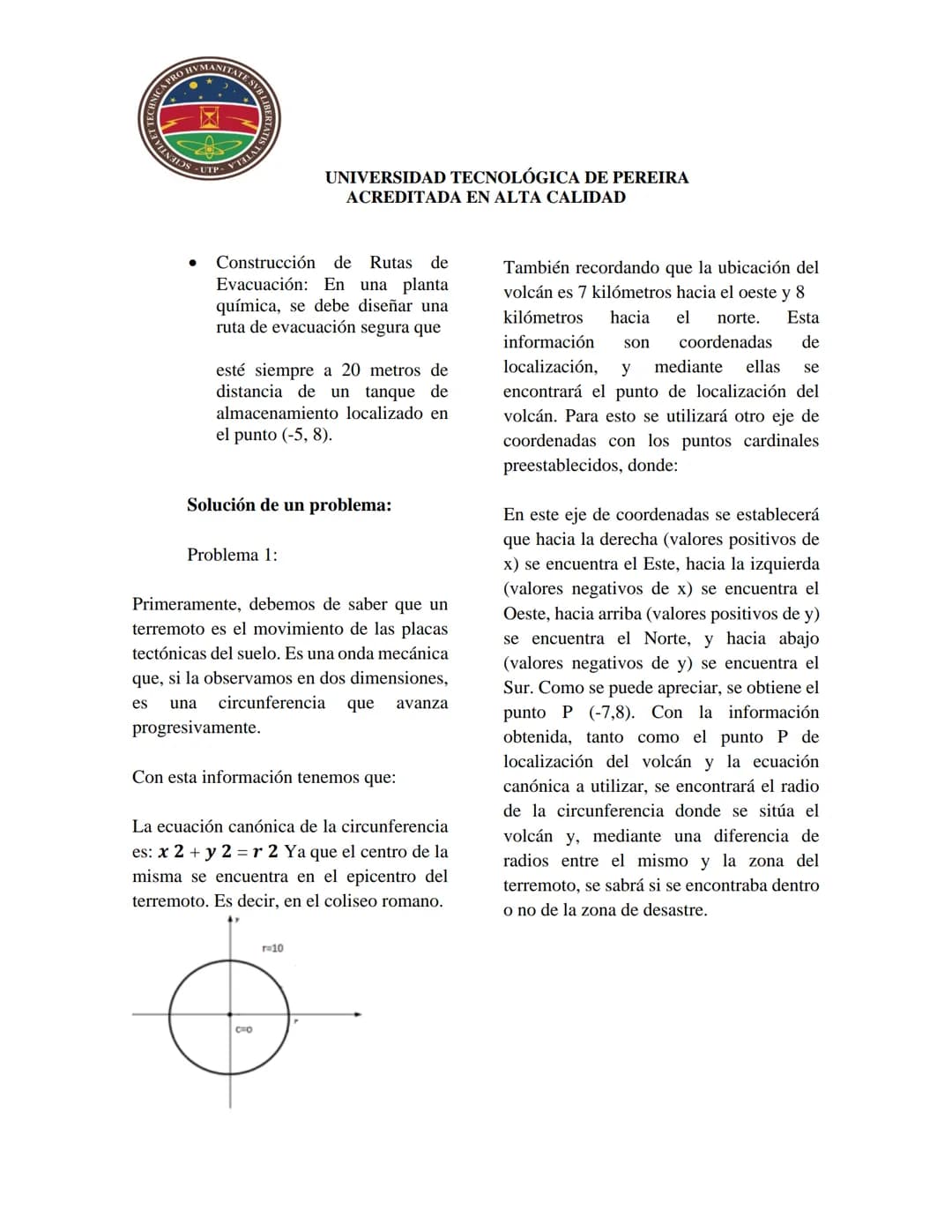ANICA PRO HUMANITATE SVB LIBERTA
LAVILNALDS-UTP-YTHUAT SH
UNIVERSIDAD TECNOLÓGICA DE PEREIRA
ACREDITADA EN ALTA CALIDAD
CÓNICAS (CIRCULO)