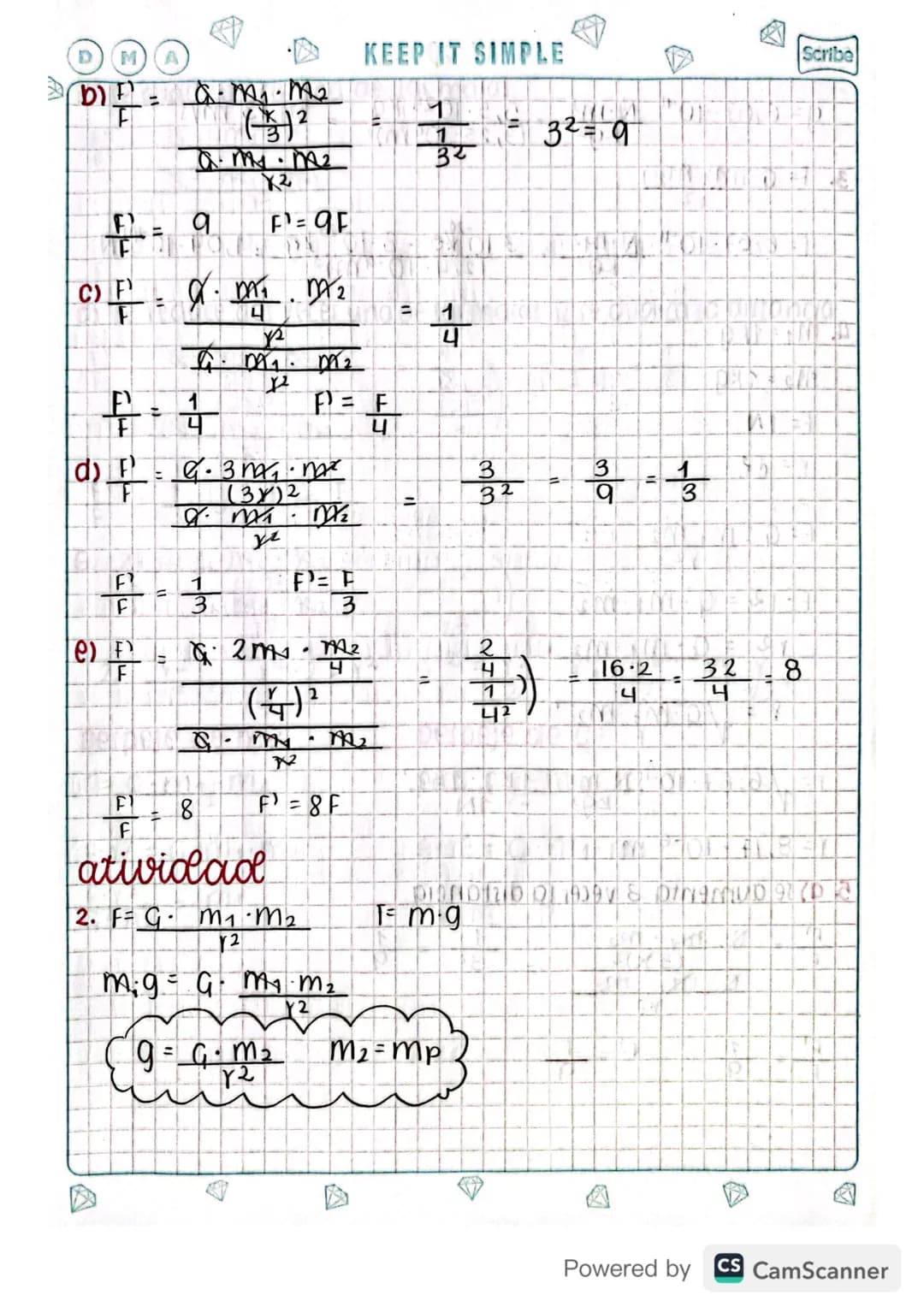 DMA
KEEP IT SIMPLE
# ley de gravitación universal
ACTIVIDAD:
Resuelve correctamente:
Ocoue le pasará a la fuerza gravitacional sí?
a)se dupl