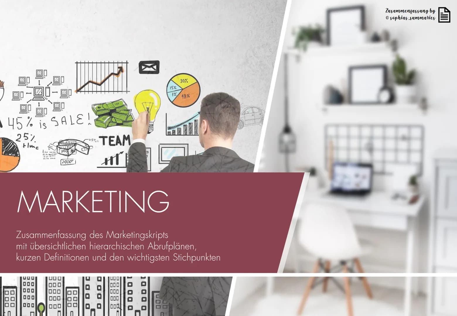 1
45% is SALE!
25%
Hmc
TEAM
300
D.
2000
15%
30%
7% 48%
MARKETING
Zusammenfassung des Marketingskripts
mit übersichtlichen hierarchischen