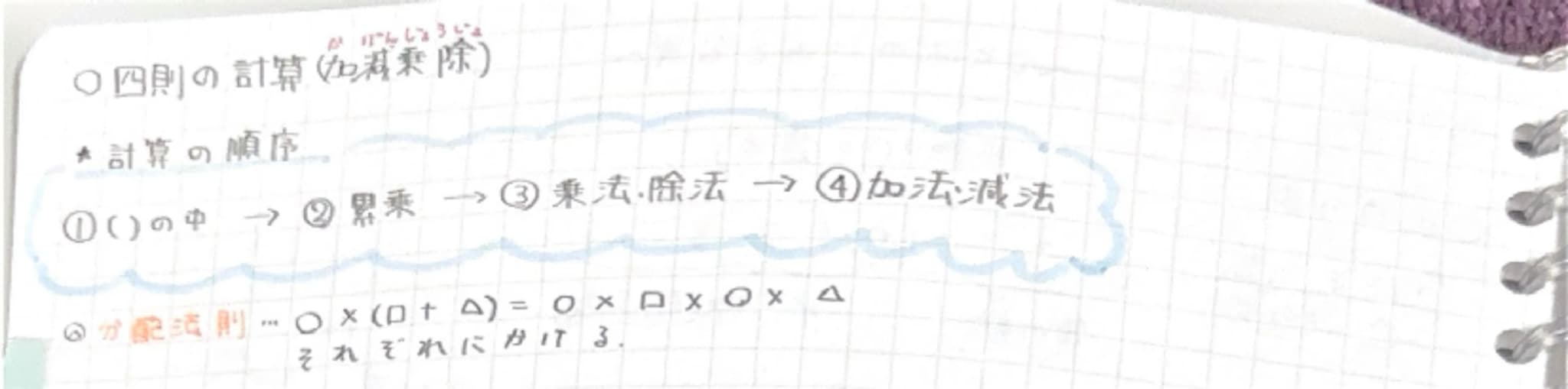 ~~1年~~ことばのいみと公式~
○正負の数
整数(○を含む)
「十」を正の数
-3.-2-1.0, 1.2.3
A
を負の数
負の数
正の数(自然数)
12
⑥絶対痛・・・原点からそこまでのきょ
◎加法……足し筍例(+2) + (+7)= +9 (-2)+(-4)