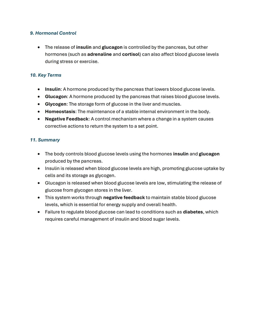 GCSE Biology Notes on Control of Blood Glucose
1. What is Blood Glucose Regulation?
- Blood glucose regulation is the process by which the