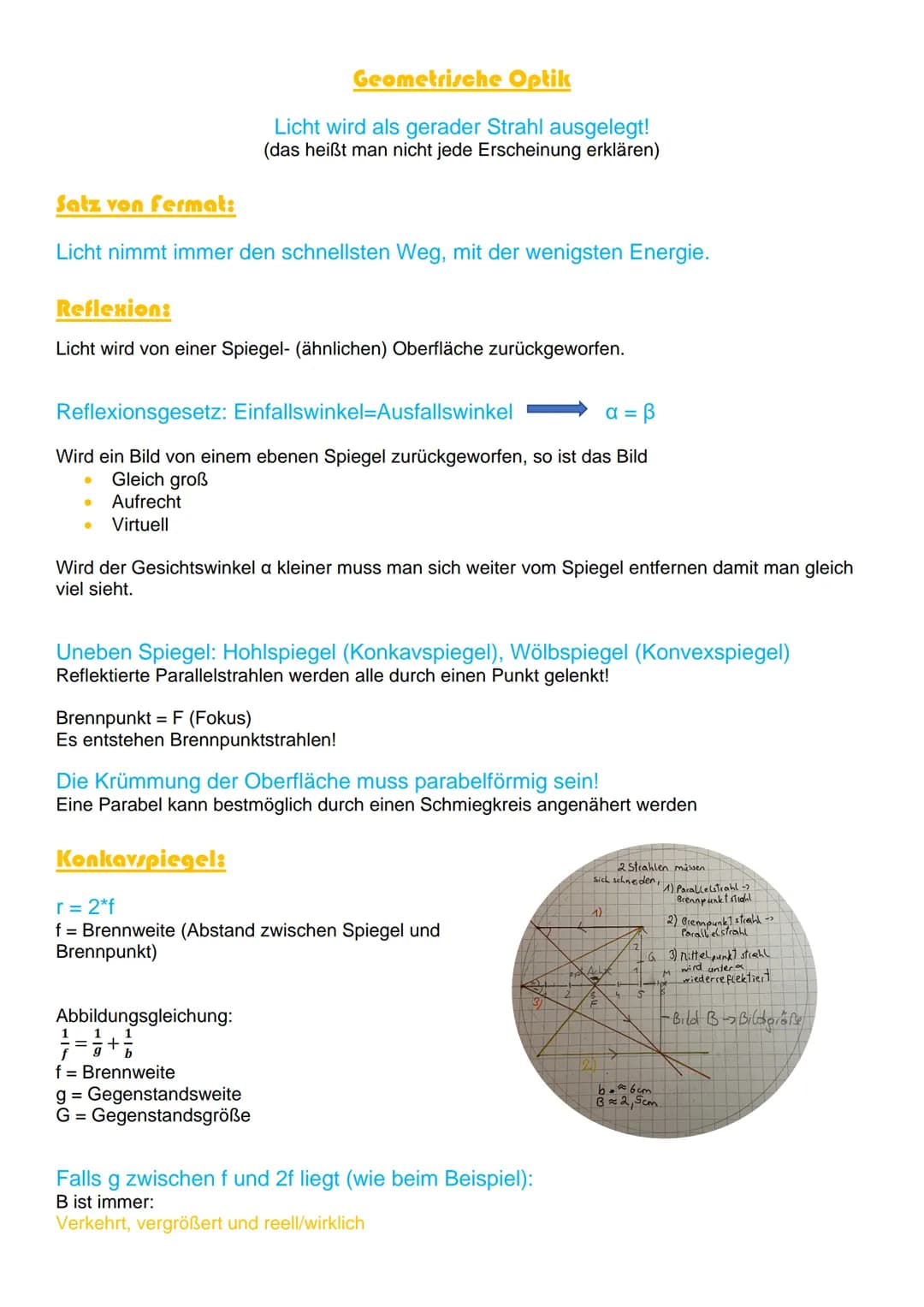 # Geometrische Optik
Licht wird als gerader Strahl ausgelegt!
(das heißt man nicht jede Erscheinung erklären)
Satz von Fermat:
Licht nimmt