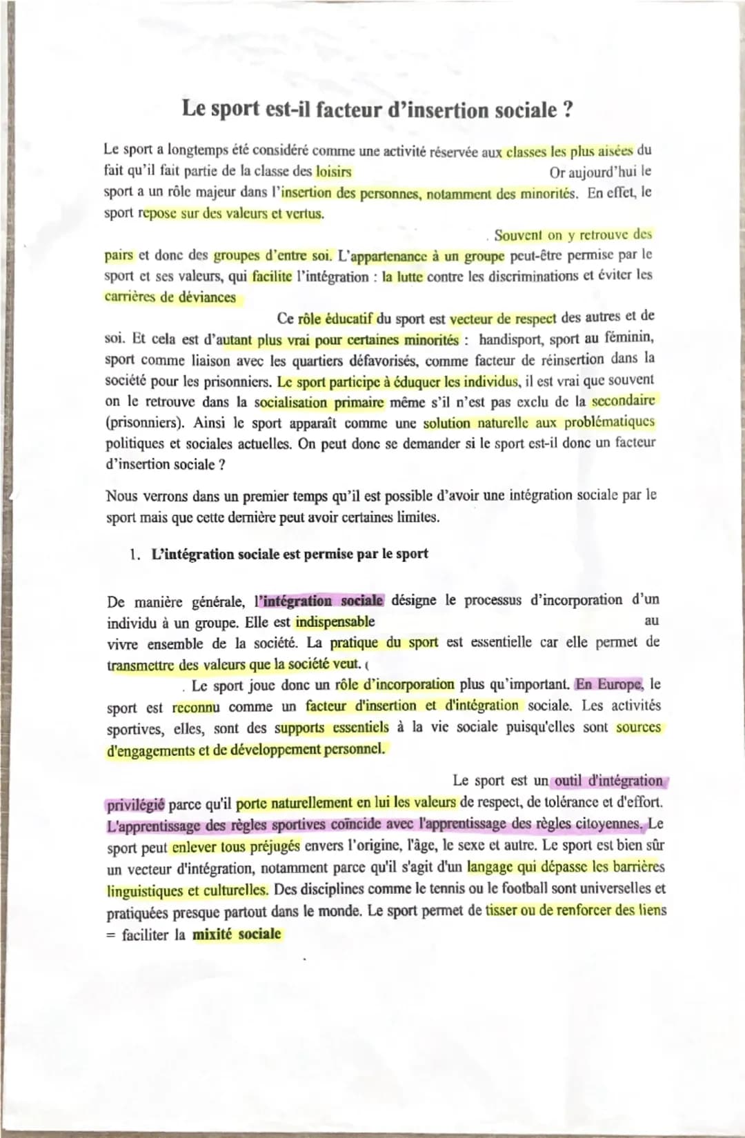 # Le sport est-il facteur d'insertion sociale ?
Le sport a longtemps été considéré comme une activité réservée aux classes les plus aisées