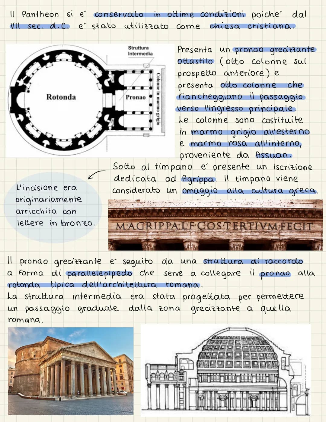 Pantheon
Il suo nome deriva dal
greco "pân" (tutto) e
"theo's" (dio); esso e'
infatti un tempio dedicato
a tutte le divinita.
La sua costr