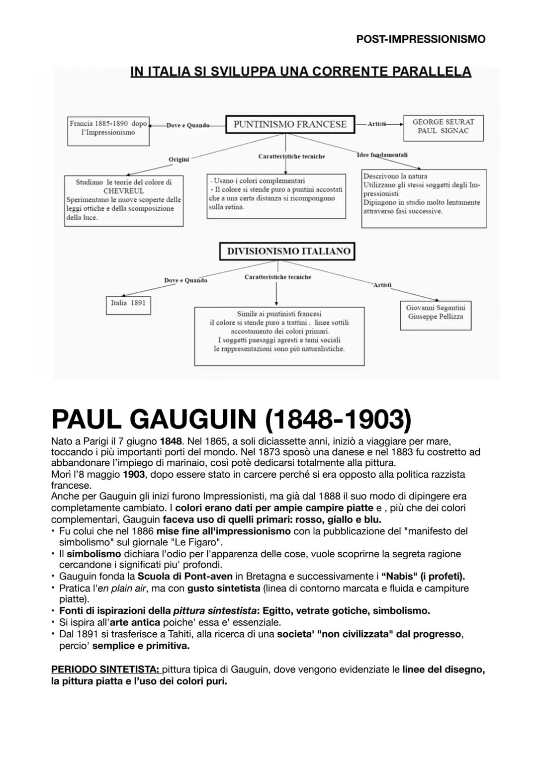 # POST-IMPRESSIONISMO
POST-IMPRESSIONISMO
Con il termine post-impressionismo intendiamo tutte quelle tendenze che si sono sviluppate in
Fr