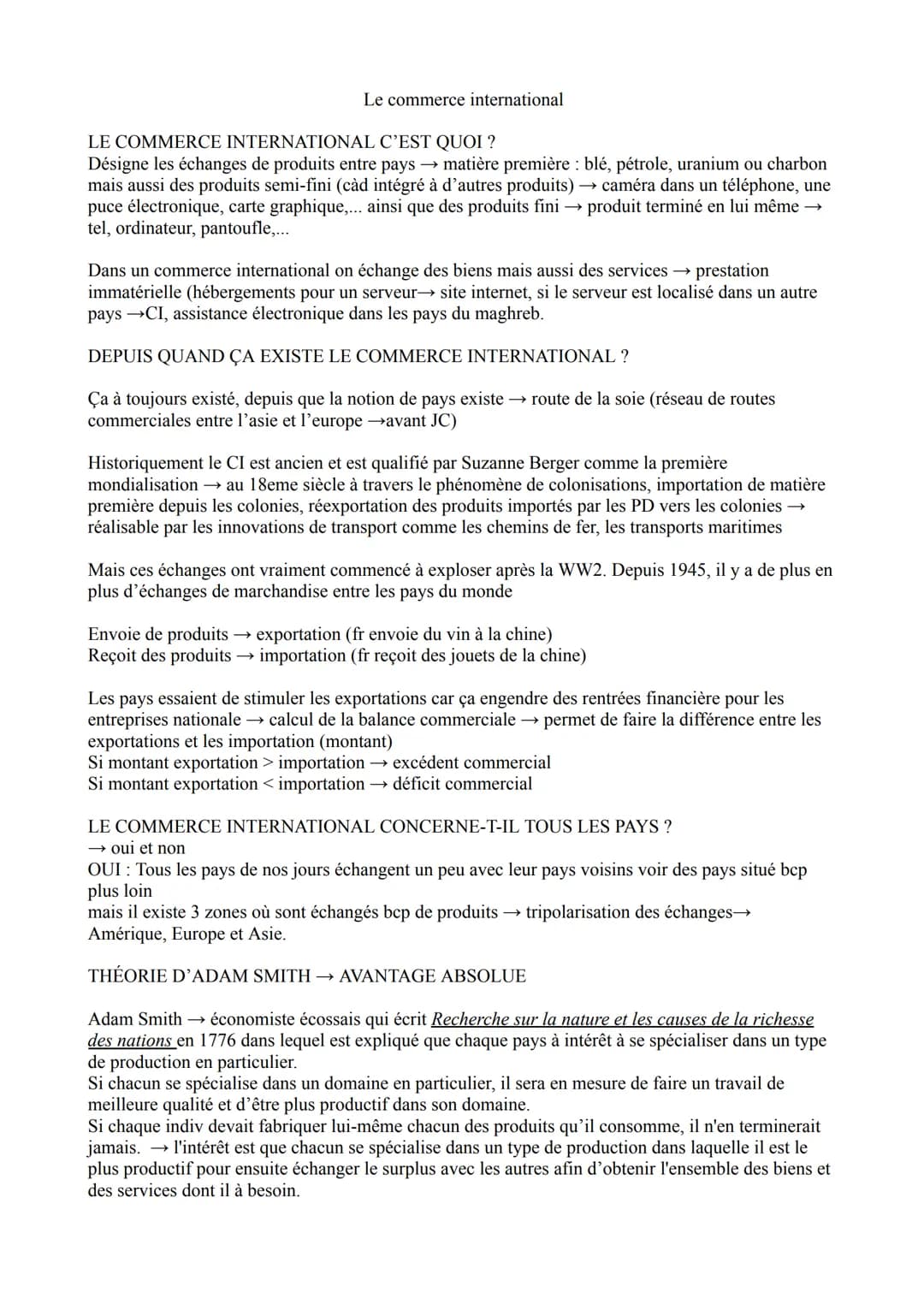 # Le commerce international
LE COMMERCE INTERNATIONAL C'EST QUOI ?
Désigne les échanges de produits entre pays → matière première: blé, pét