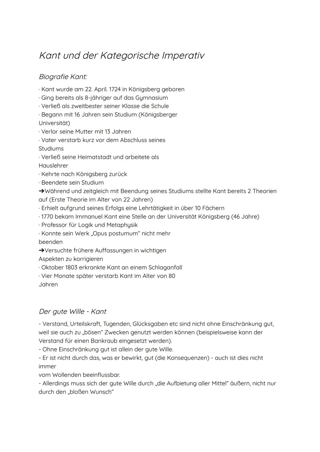 # Kant und der Kategorische Imperativ
Biografie Kant:
• Kant wurde am 22. April. 1724 in Königsberg geboren
Ging bereits als 8-jähriger au