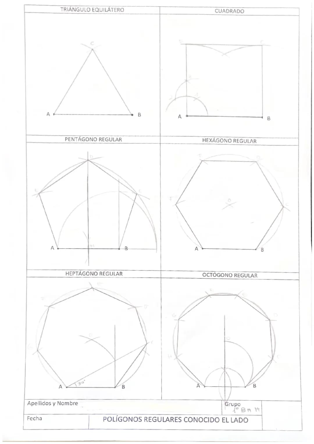 TRIÁNGULO EQUILATERO
CUADRADO
PENTAGONO REGULAR
HEXAGONO Y DODECAGONO REGULARES
HEPTÁGONO REGULAR
OCTÓGONO REGULAR
Apellidos y Nombre