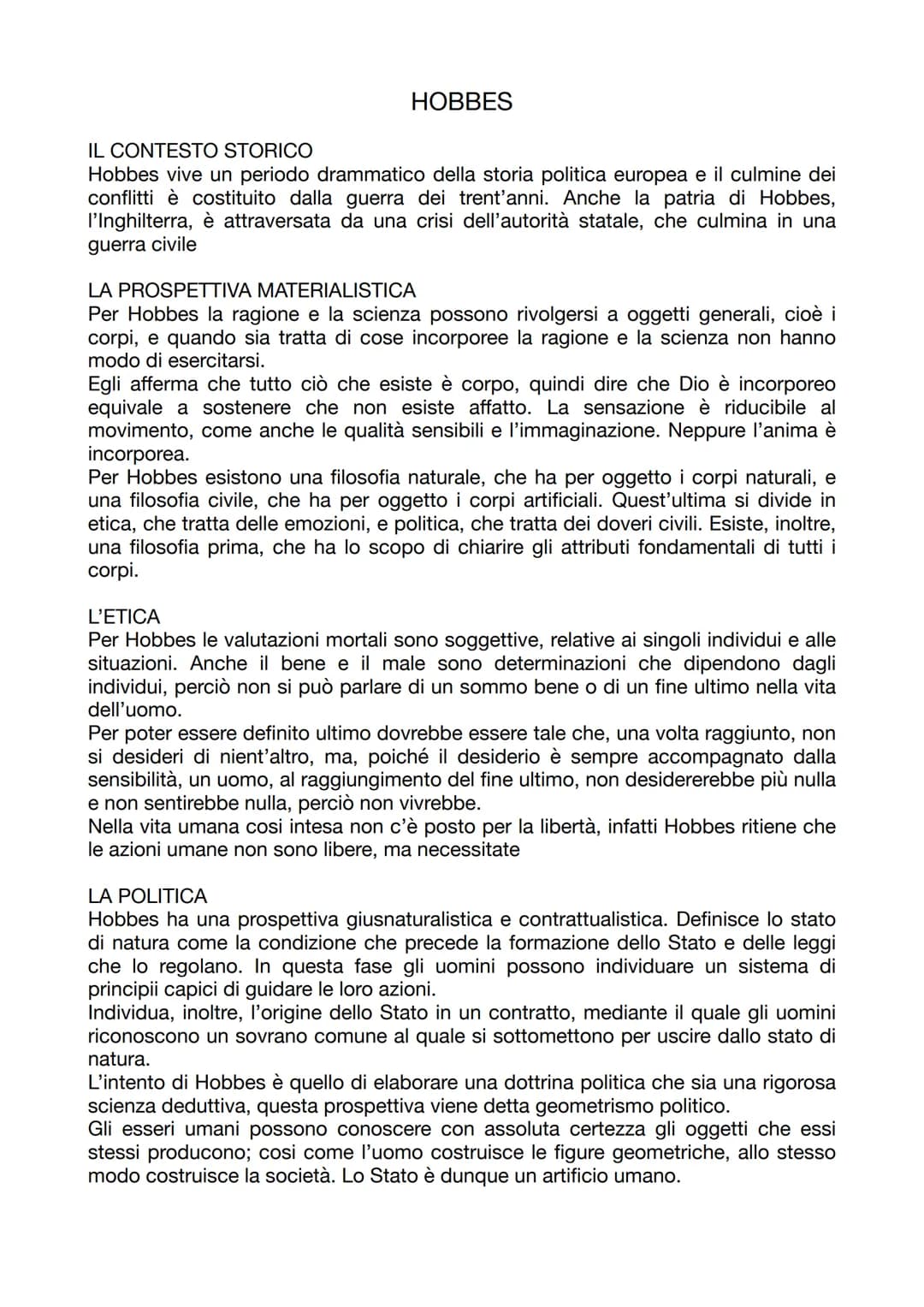 HOBBES
IL CONTESTO STORICO
Hobbes vive un periodo drammatico della storia politica europea e il culmine dei
conflitti è costituito dalla gu