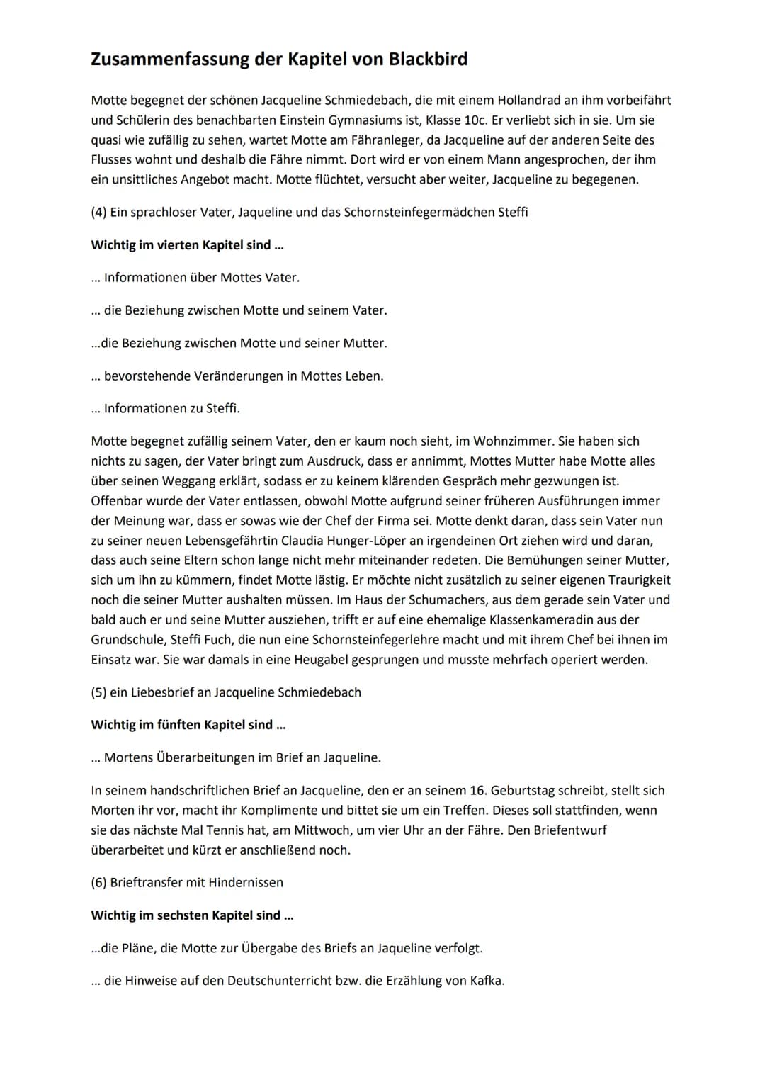 # Zusammenfassung der Kapitel von Blackbird
(1) Der Anruf von Bogis Vater verändert alles- Bogi ist schwer krank und im Krankenhaus
Wichti