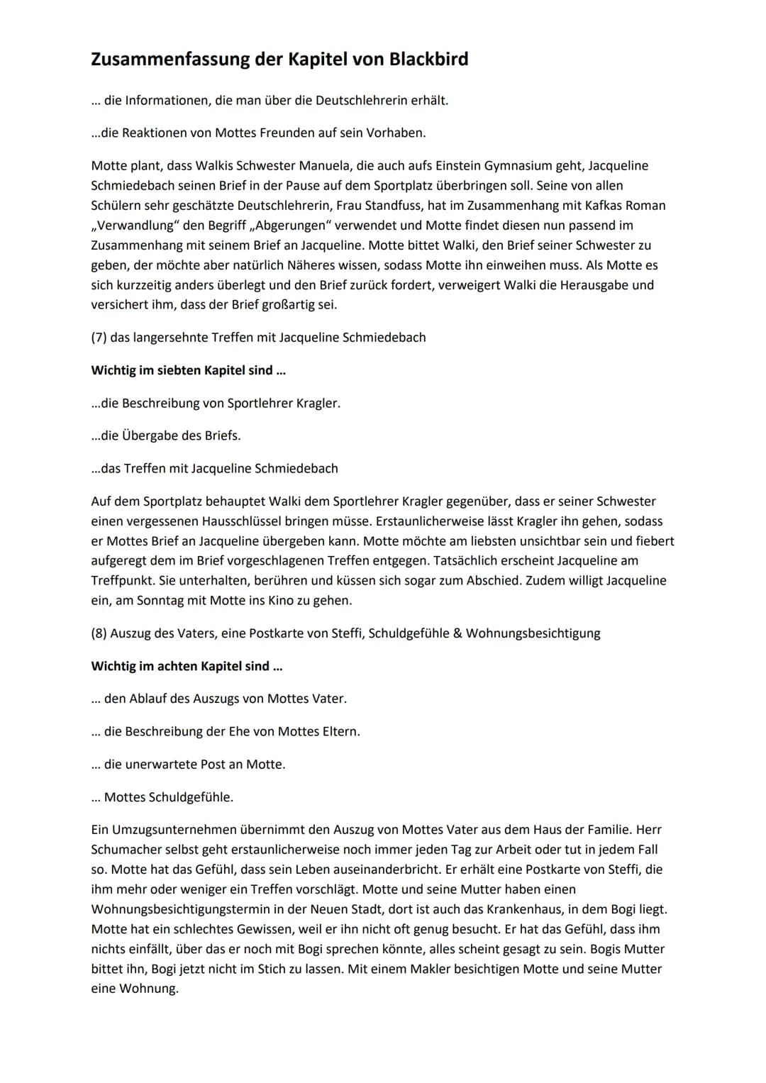 # Zusammenfassung der Kapitel von Blackbird
(1) Der Anruf von Bogis Vater verändert alles- Bogi ist schwer krank und im Krankenhaus
Wichti
