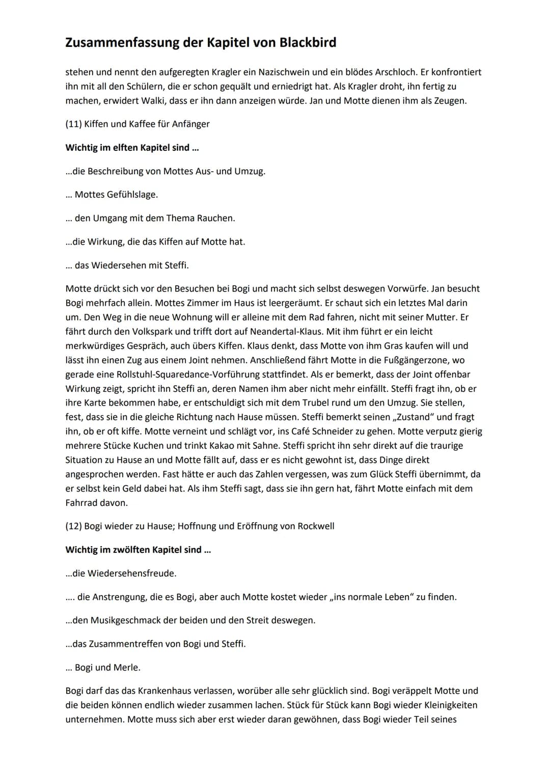 # Zusammenfassung der Kapitel von Blackbird
(1) Der Anruf von Bogis Vater verändert alles- Bogi ist schwer krank und im Krankenhaus
Wichti