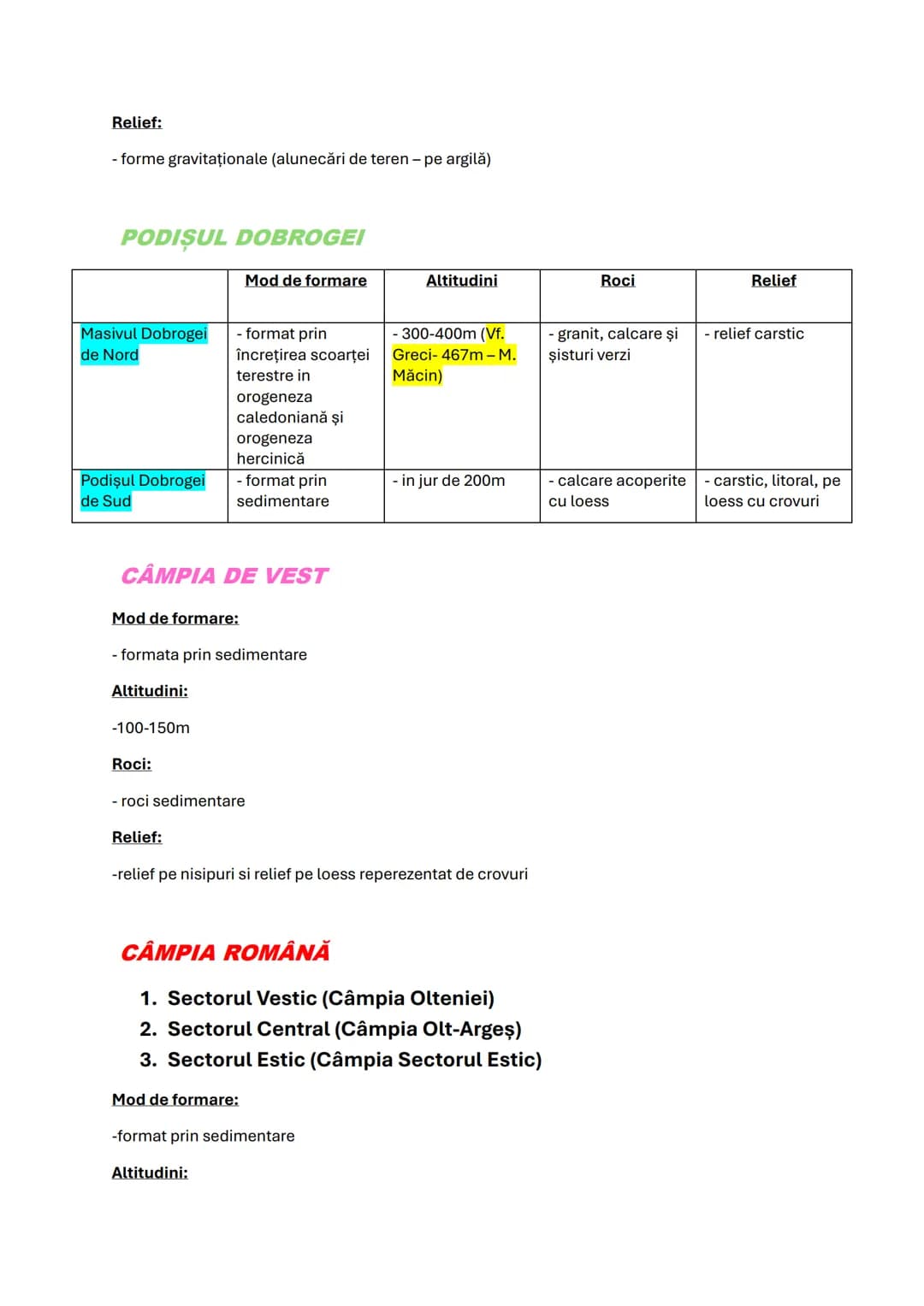 # Relieful Romaniei
• Câmpii = 0-200/300m
• Dealuri şi podişuri = 200/300-700/800m
• Munţii = 800-peste 2000m(2544m Vf. Moldoveanu-Munții F
