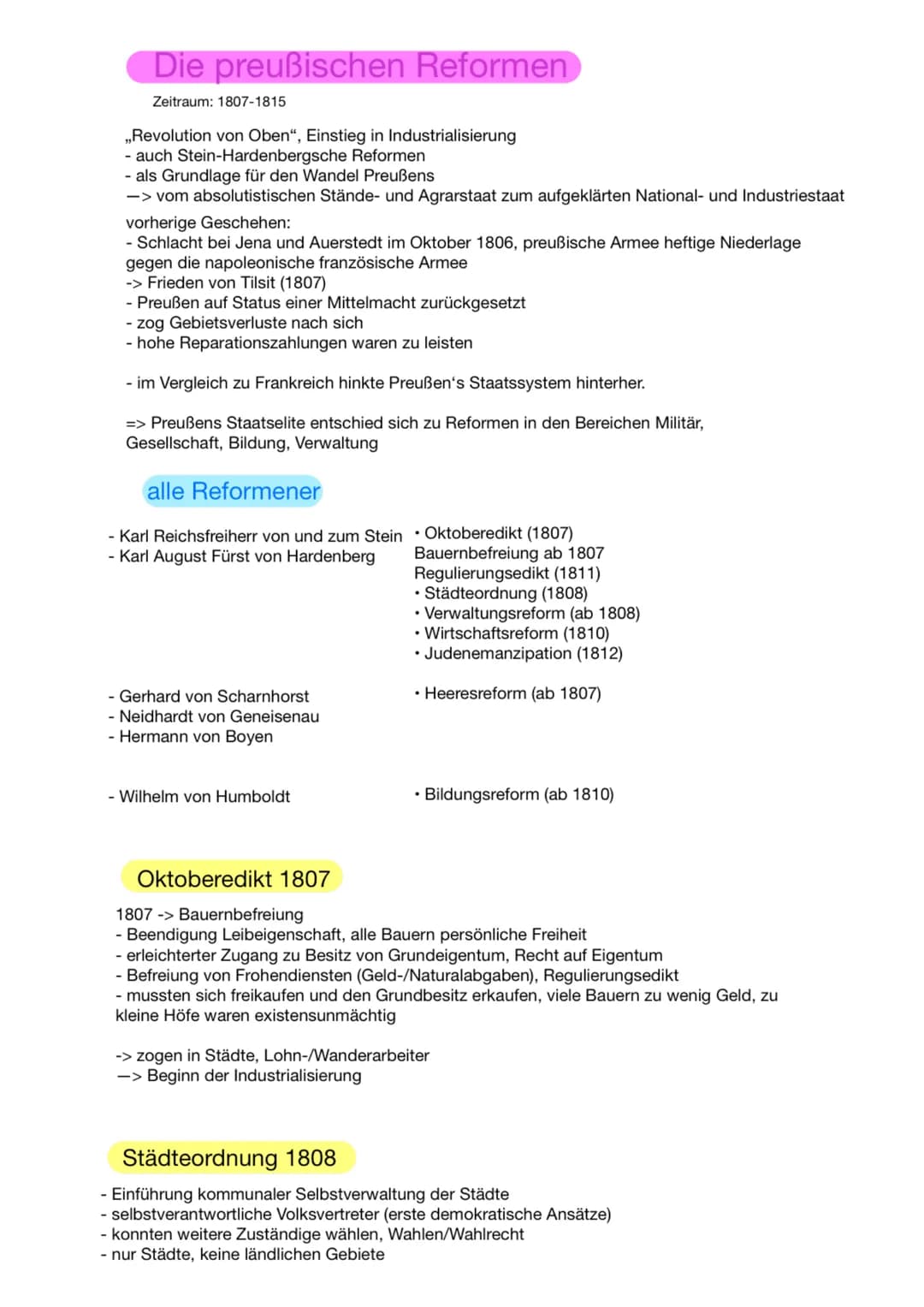 # Die preußischen Reformen
Zeitraum: 1807-1815
„Revolution von Oben", Einstieg in Industrialisierung
- auch Stein-Hardenbergsche Reformen
-