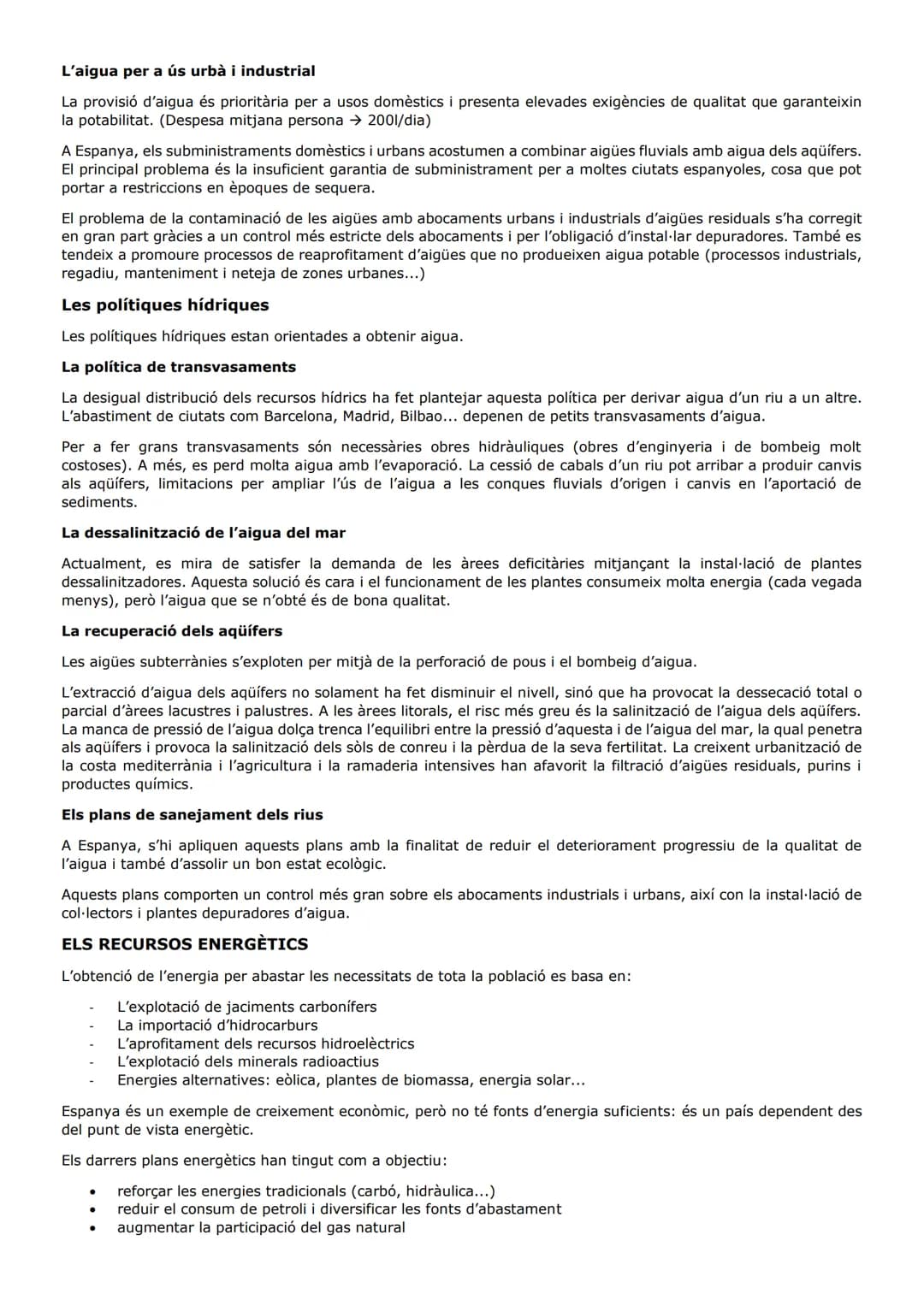# ELS RECURSOS I L'ENERGIA
LES CONQUES HIDROGRÀFIQUES I ELS RECURSOS HÍDRICS
Espanya és una àrea geogràfica àrida. Aquest alt grau d'aride