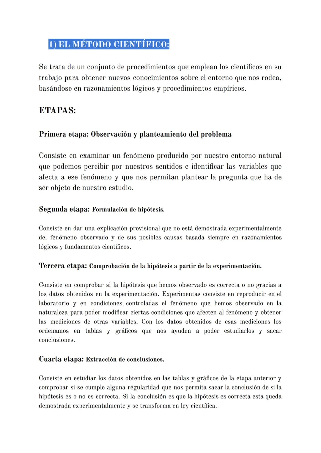 # 1) EL MÉTODO CIENTÍFICO:
Se trata de un conjunto de procedimientos que emplean los científicos en su
trabajo para obtener nuevos conocimi