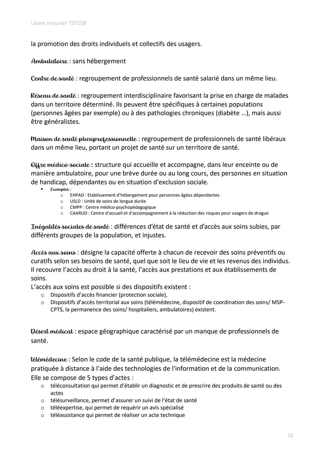Léane meunier TST2SB
# Définitions des notions de Première et de Terminale ST2S
Santé: Etat de complet bien-être physique, psychique et so