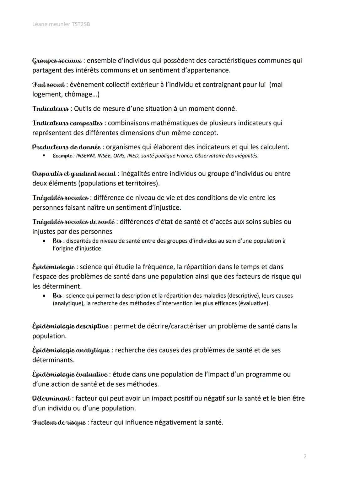Léane meunier TST2SB
# Définitions des notions de Première et de Terminale ST2S
Santé: Etat de complet bien-être physique, psychique et so