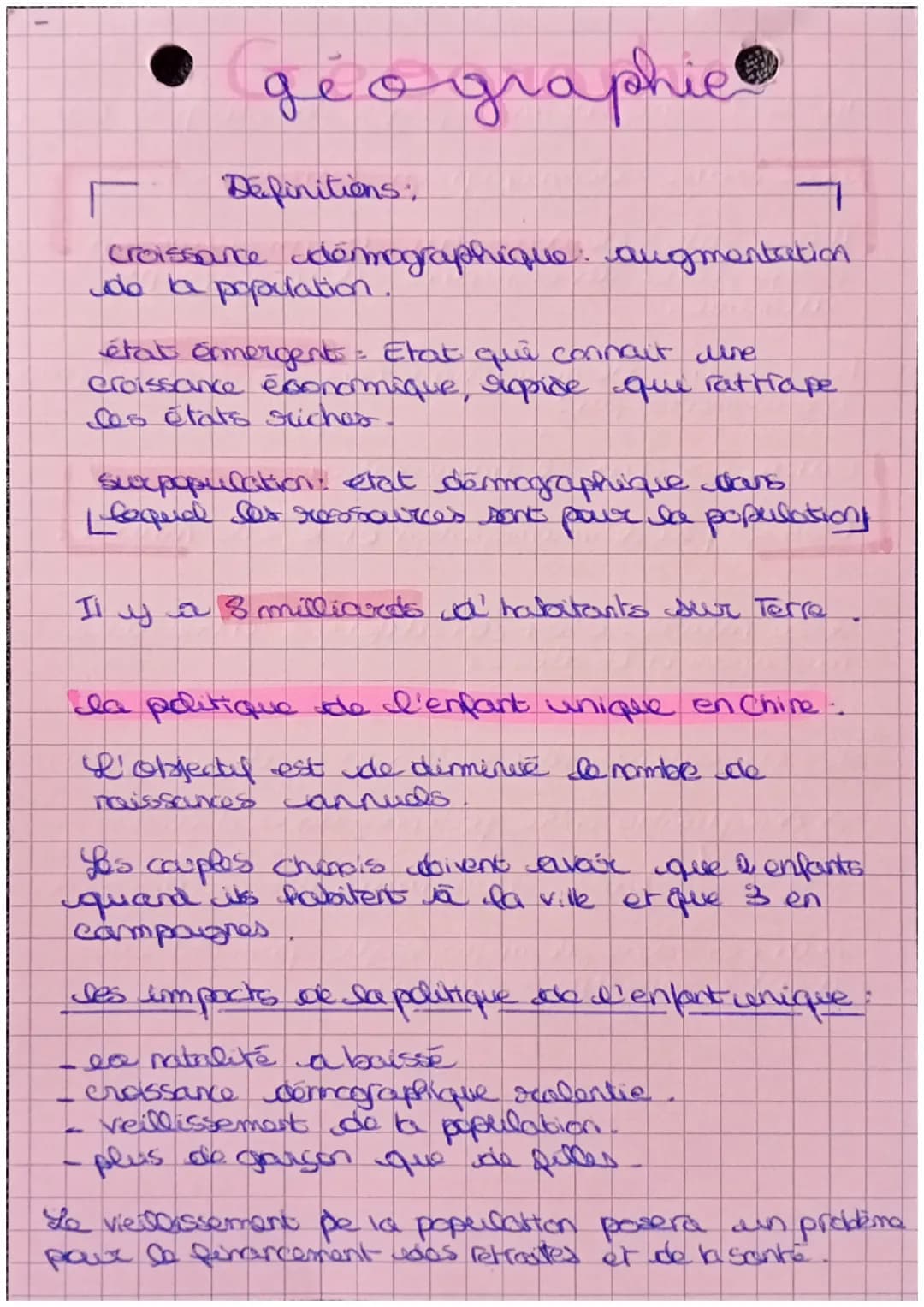 geographie
Definitions:
L
Croissance démographique augmentation
de la population
état émergent: Etat que connait une
croissance économique
