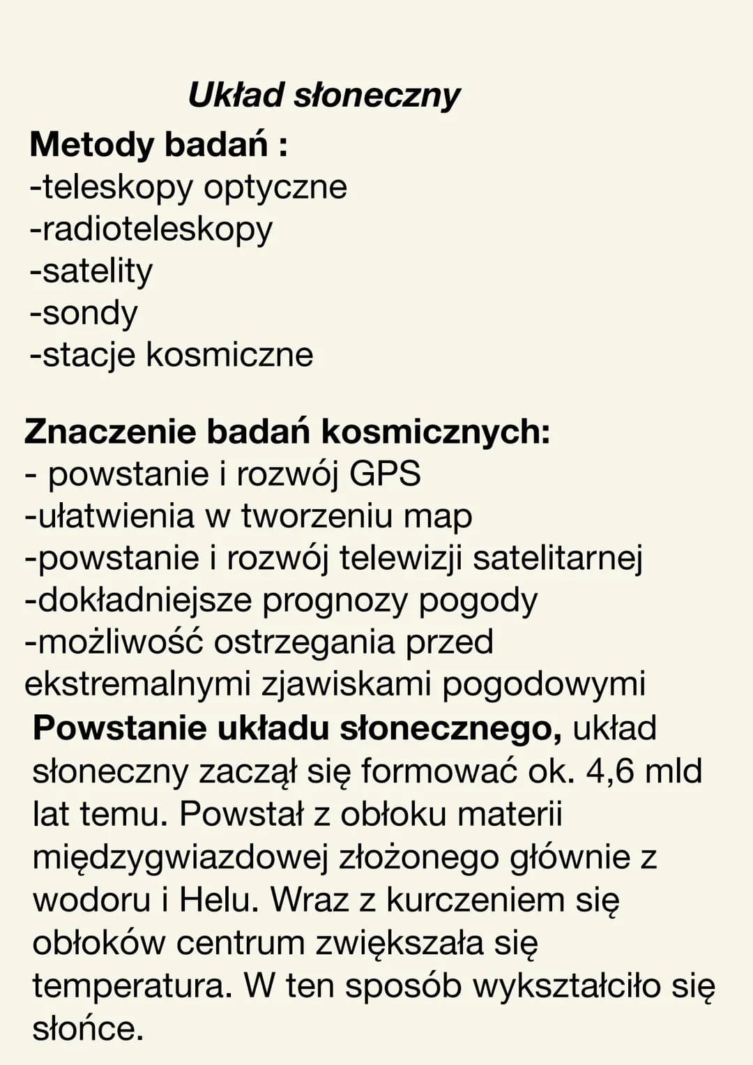 # Geografia
Układ słoneczny
I ruchy ziemi # Układ słoneczny
Metody badań :
-teleskopy optyczne
-radioteleskopy
-satelity
-sondy
-stacje ko