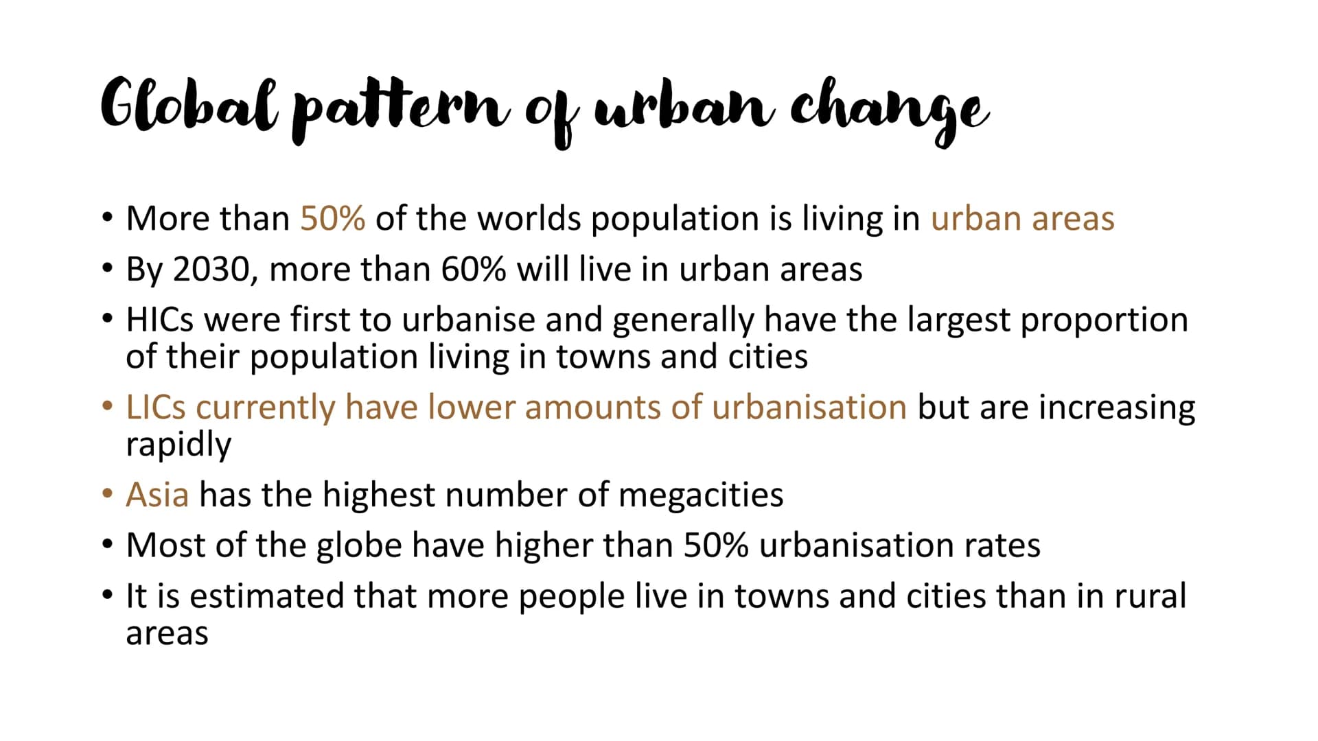 <p><strong>Mega Cities</strong><br>A megacity is defined as a place with over 10 million residents. It is projected that by 2025 there will