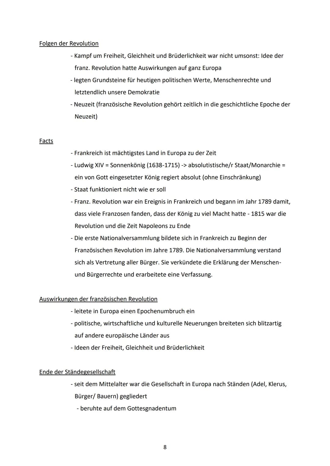 # Abitur Geschichte
Französische Revolution
Gründe: Vorgeschichte:
- Herrschaftsform Monarchie/Absolutismus = ein von Gott eingesetzter Kön