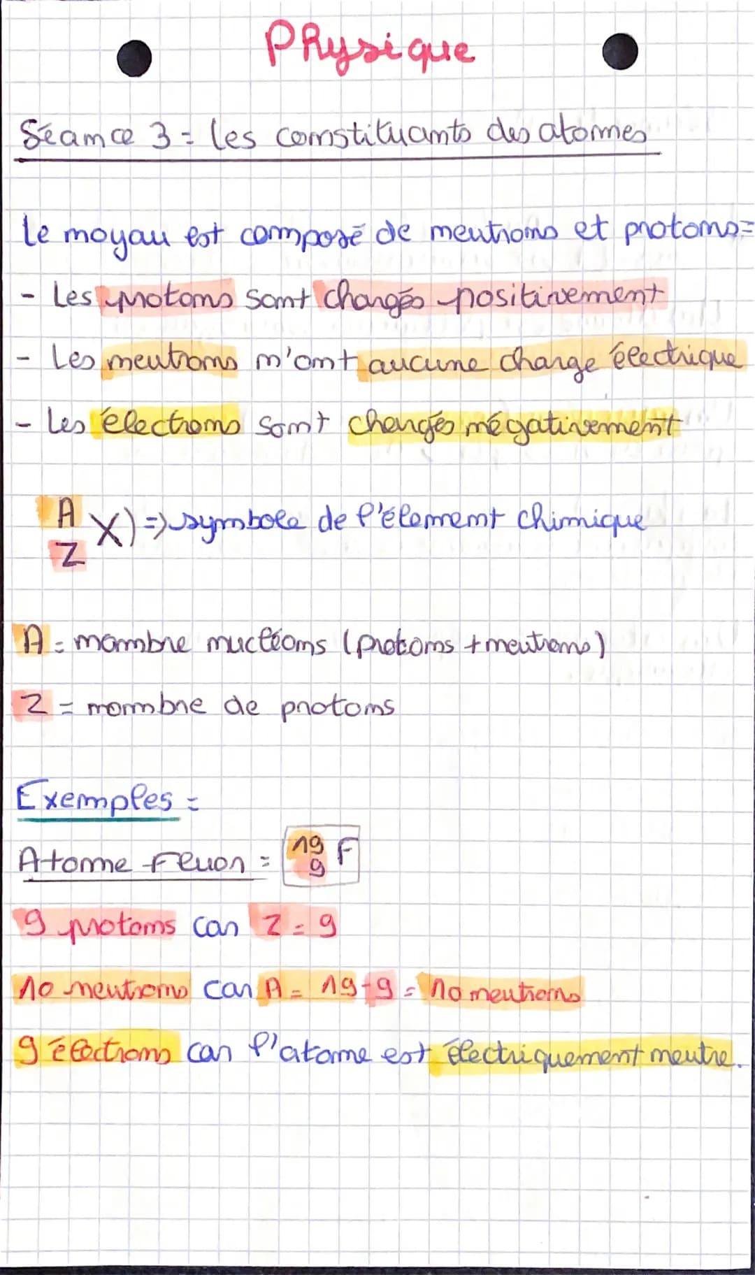 Physique
Seamce 3: les constituants des atormes
le moyau est composé de mentions et protoms=
- Les Motoms sont changés positivement
- Le