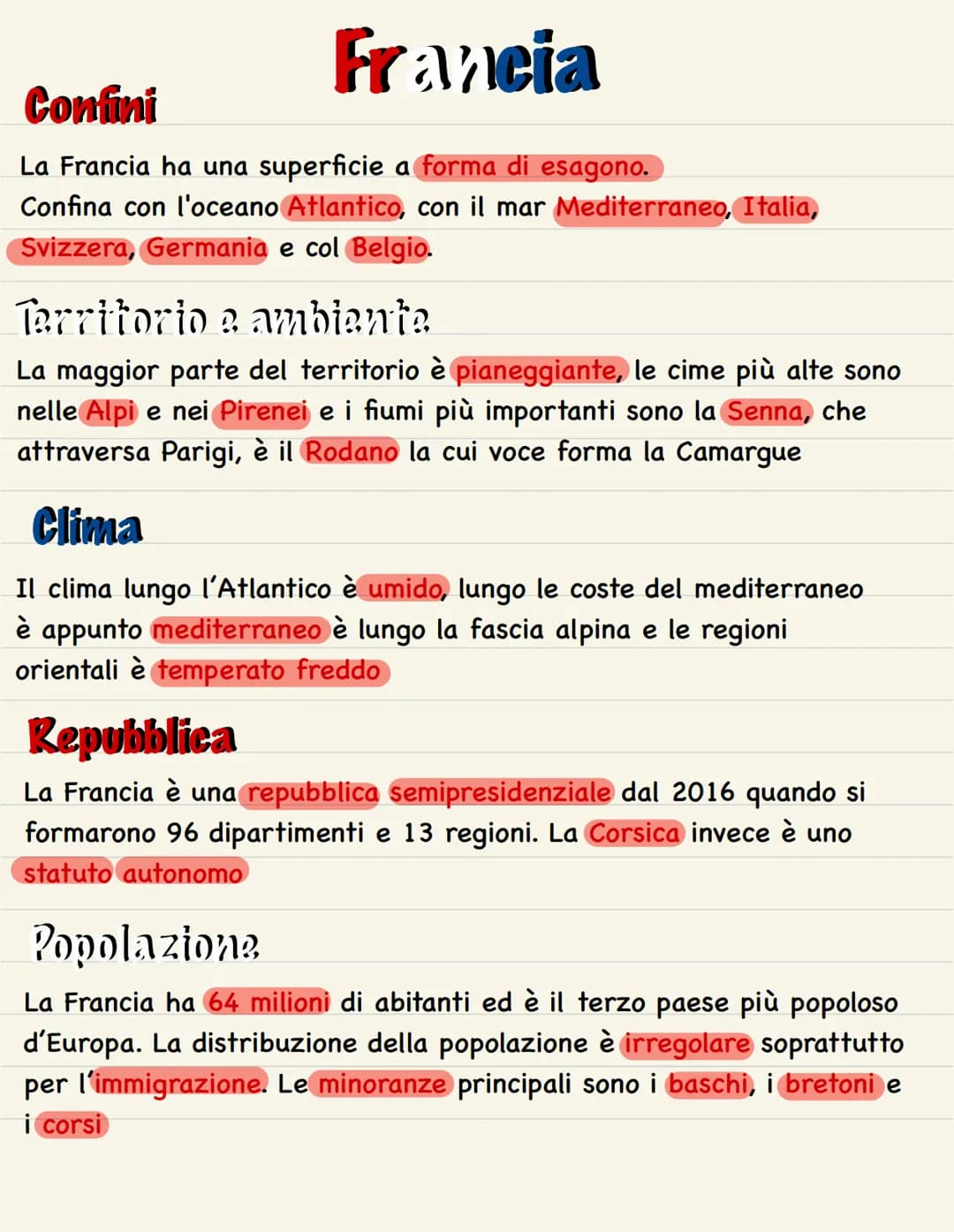 # Confini
# Francia
La Francia ha una superficie a forma di esagono.
Confina con l'oceano Atlantico, con il mar Mediterraneo, Italia,
Svi