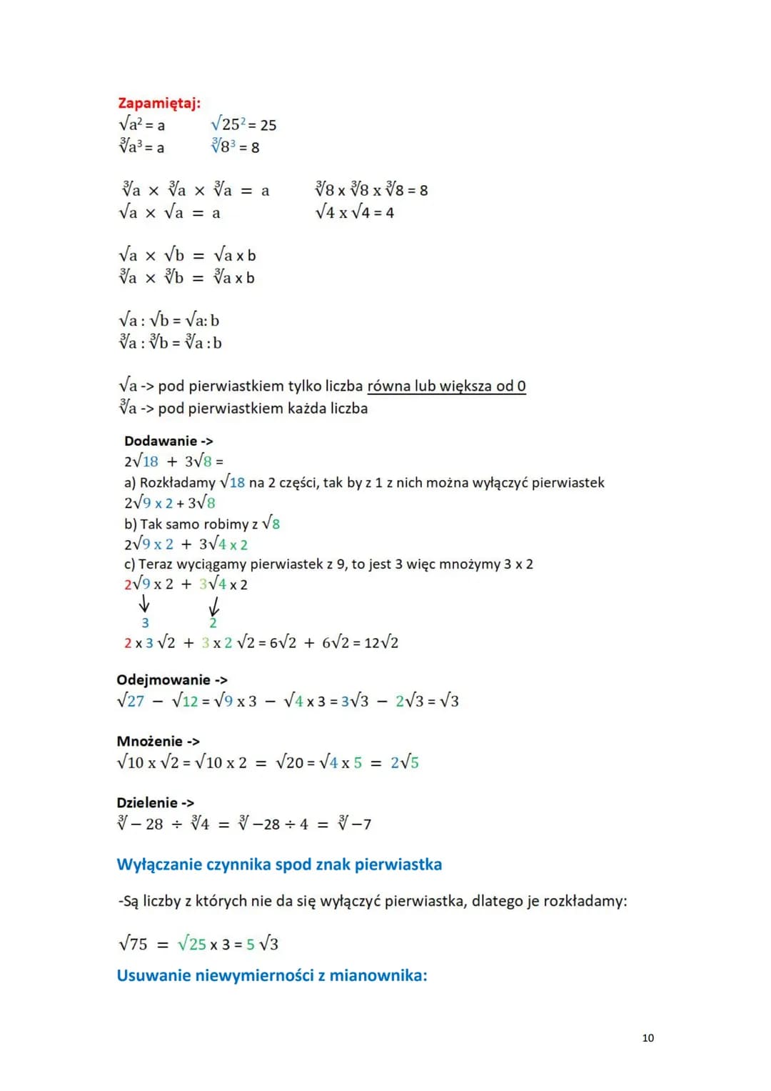 # Egzamin 8 2025 - najważniejsze zagadnienia
Liczby rzeczywiste
1. DZIAŁANIA NA UŁAMKACH ZWYKŁYCH
+ dodawanie:
$
\frac{4}{5} + \frac{3}{