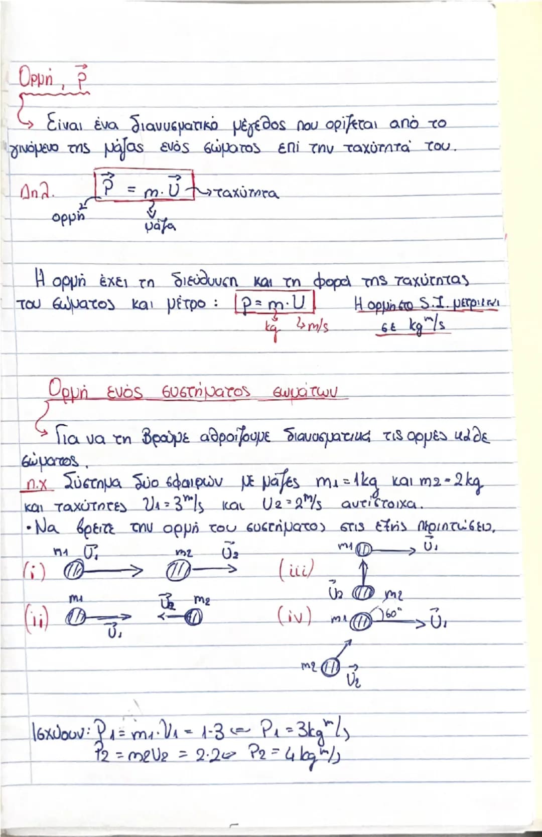 # Οργή - Κοινωνία
(Θεωρία) # Ορμή, \(\vec{p}\)
$\rightarrow$ Είναι ένα διανυσματικό μέγεθος που ορίζεται από το γινόμενο της μάζας ενός σώ