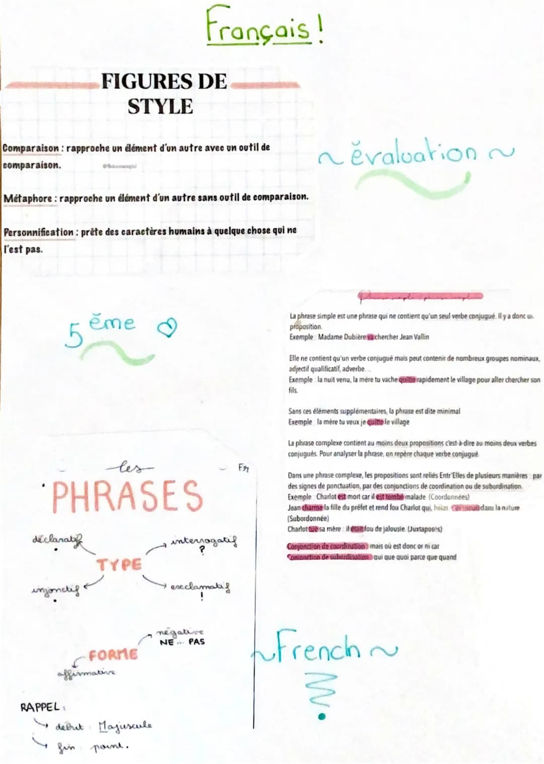 # Français!
FIGURES DE
STYLE
Comparaison: rapproche un élément d'un autre avec un outil de
comparaison.
Métaphore: rapproche un élément d