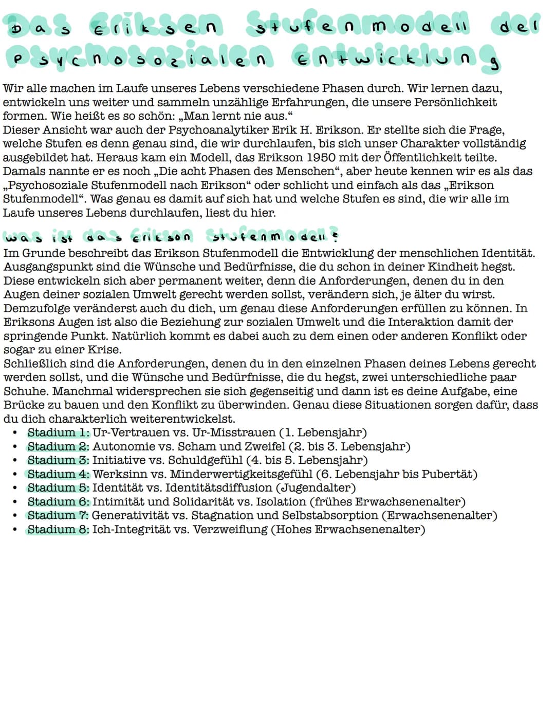 # Das eriksen stufen modell der psychosozialen entwicklung
Wir alle machen im Laufe unseres Lebens verschiedene Phasen durch. Wir lernen da