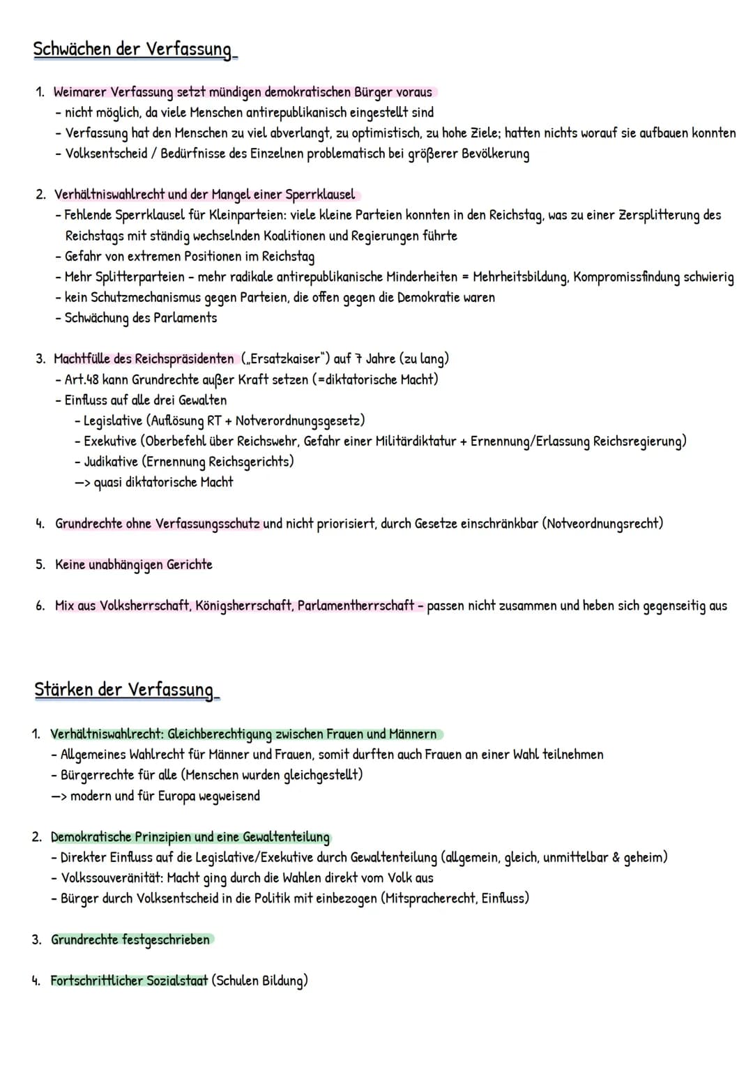 # Weimarer Verfassung
Weimarer Republik = Zeitabschnitt zwischen 1919 und 1933
war in den ersten Jahren von den Nachwirkungen des I. WK kon