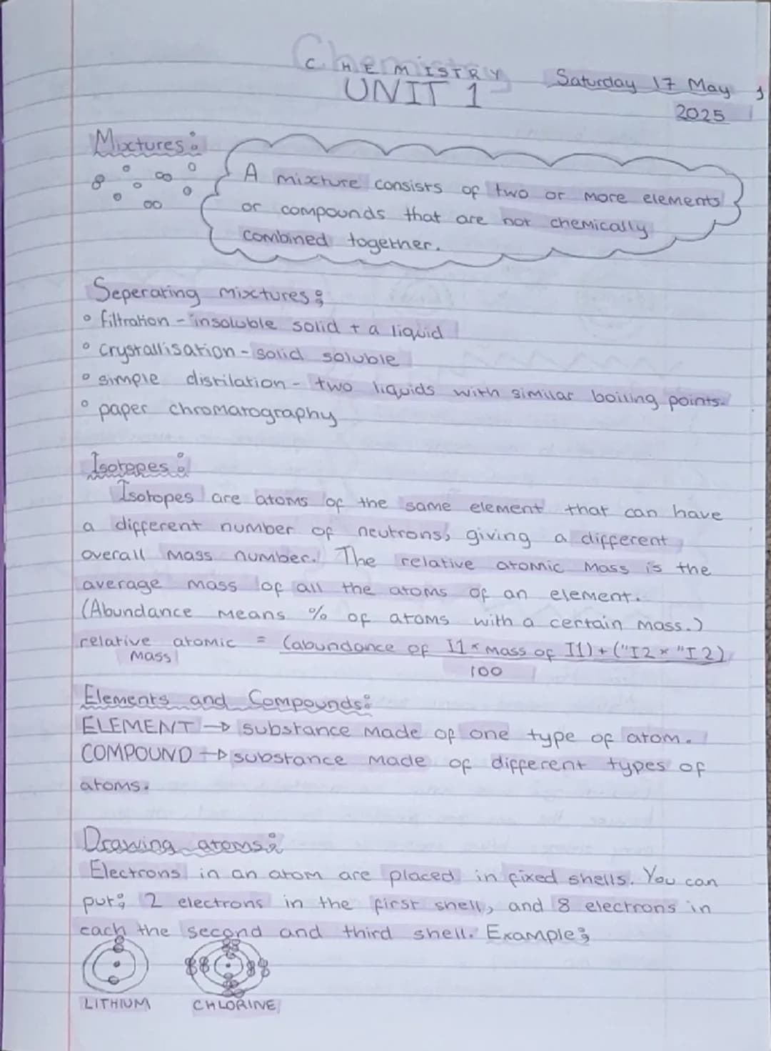 ## Chemistry
## UNIT 1
Saturday 17 May
2025
### Mixtures:
0
0
00
00
A mixture consists of two or more elements
or compounds that are not c