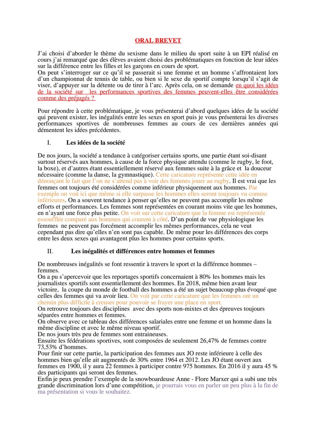 # ORAL BREVET
J'ai choisi d'aborder le thème du sexisme dans le milieu du sport suite à un EPI réalisé en
cours j'ai remarqué que des élève