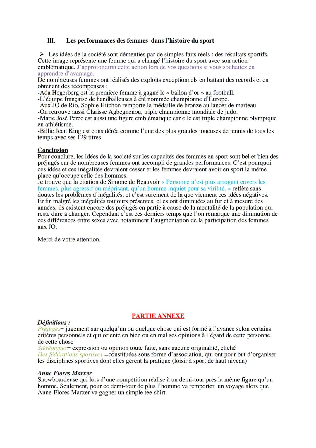 # ORAL BREVET
J'ai choisi d'aborder le thème du sexisme dans le milieu du sport suite à un EPI réalisé en
cours j'ai remarqué que des élève