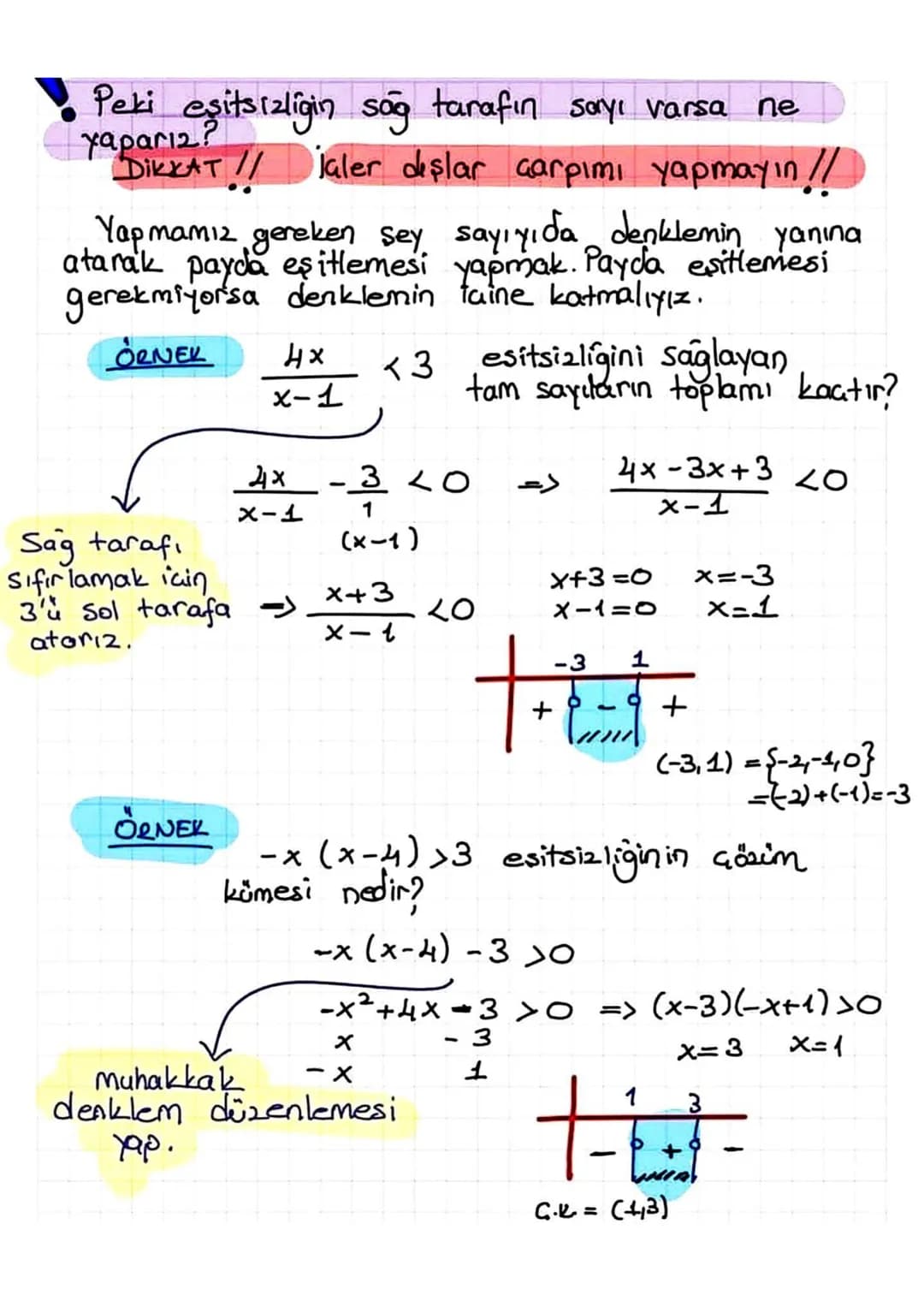 Eger eşitsizlik f(x) <0 veya f(x)>0
şeklinde seklinde değil de f (x) ≤0 ve ya f(x) 20
şeklinde ise nasıl çözüm yapılır?
DİKKAT!!
Paydayı s