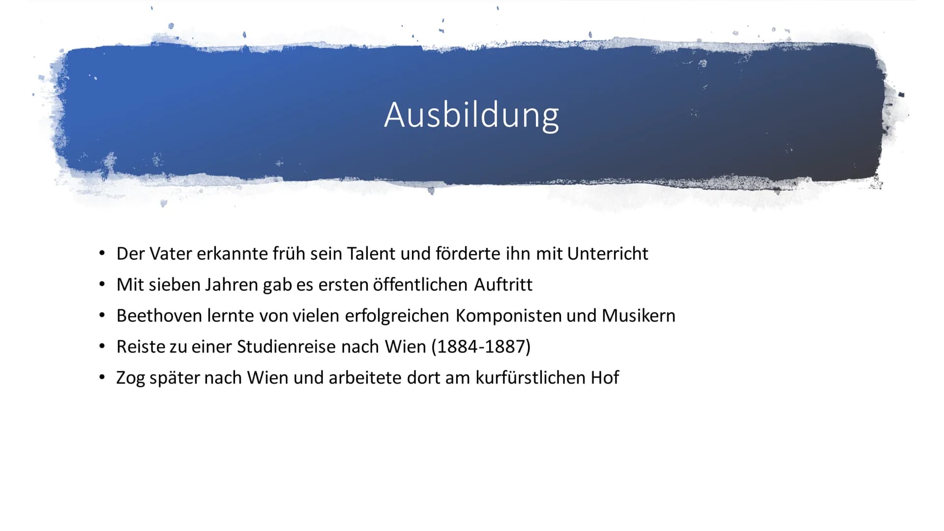 Ludwig van Beethoven Inhalt:
• Allgemeine Fakten
• Ausbildung
• Wichtigste Werke
• Krankheit
• Bilder
• Quellen Allgemeine Fakten:
• Ludwi