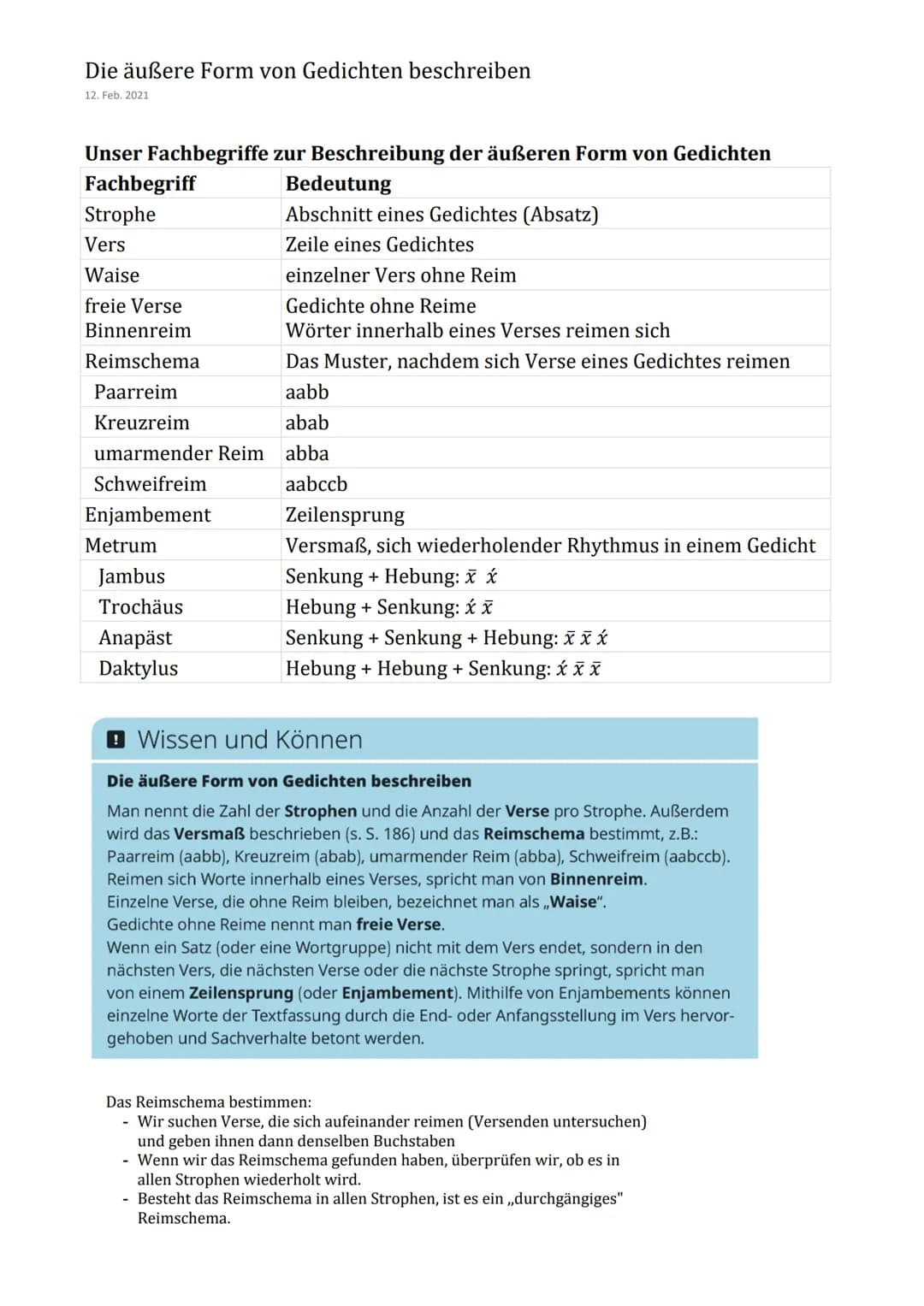 # Die äußere Form von Gedichten beschreiben
12. Feb. 2021
Unser Fachbegriffe zur Beschreibung der äußeren Form von Gedichten
| Fachbegriff